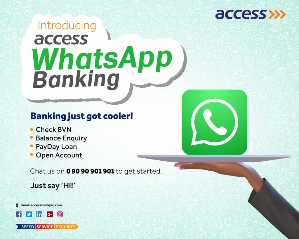 Access Bank WhatsApp banking: How to use Transfer Money,Pay Bills,buy Airtime AND balance enquiry