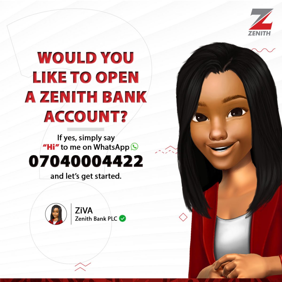 zenith whatsapp customer care