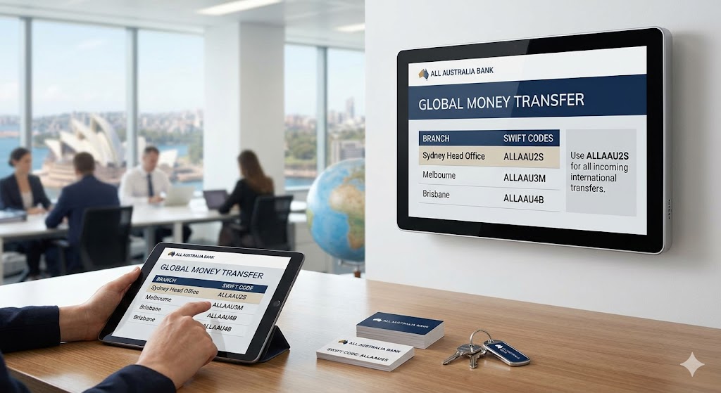 design picture of All Australia bank Swift code